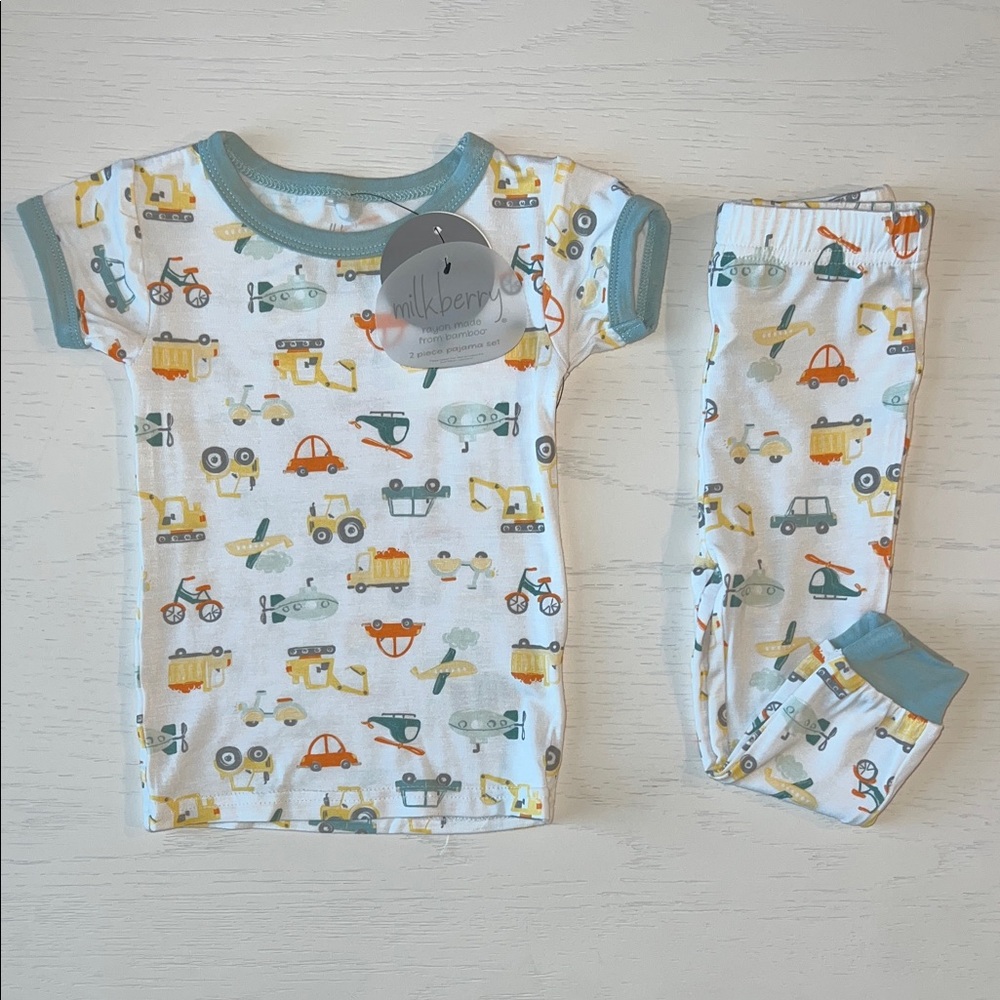 Milkberry Baby Boy Bamboo Vehicles Pajama Set 12 months